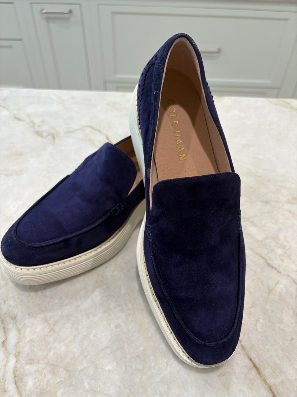 Cole Haan Original grand Platform Navy Blue Suede Loafer Women's